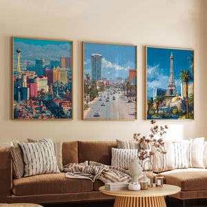 Set of 3 Las Vegas Posters, Nevada USA Travel Prints, City Skyline Wall Art Sets, Colorful Night Poster Decor, Vegas Strip Print Set