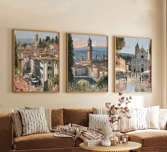 Set of 3 Florence Posters, Italy Travel Wall Art, City Print Set