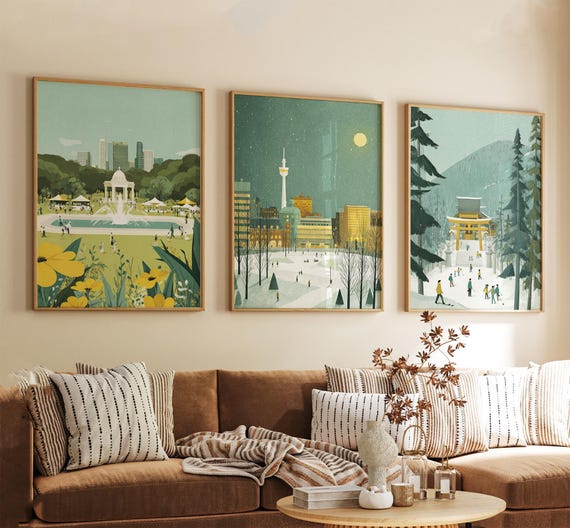 Sapporo Japan Poster Set of 3, Vintage Travel Illustration, Retro 