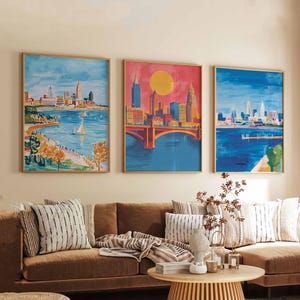 Set of 3 Cleveland Ohio Posters, Travel Posters Set, Cleveland Prints, Ohio Wall Art, Cleveland City Decor, Cleveland Skyline Print