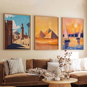 Set of 3 Cairo Posters, Egypt Travel Print, Egypt Wall Art, Travel Print Set, Giza Pyramids Decor, Cairo Travel Gift, Egypt Travel Art
