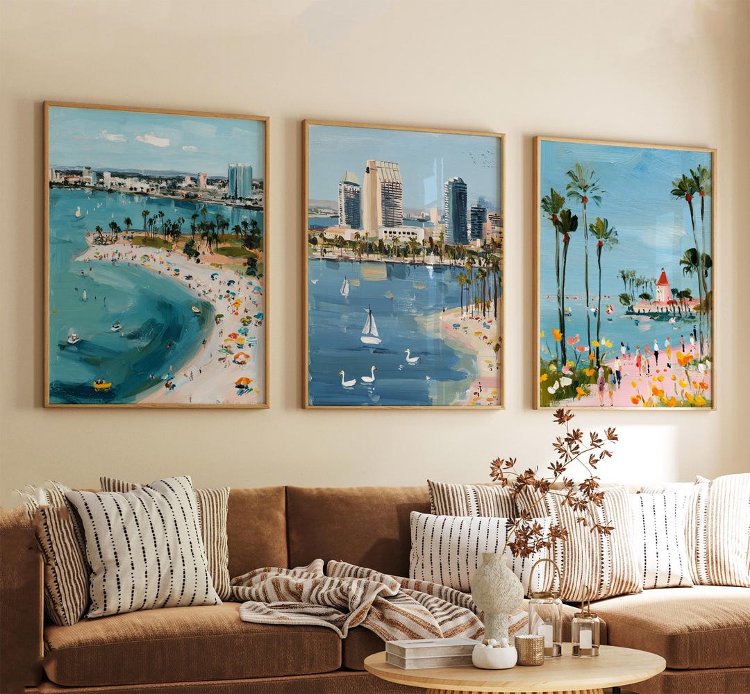 San Diego USA Travel Poster Set of 3 California Coastal Cityscape Wall ...