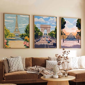 パリのポスター3枚セット、フランス旅行プリント、フランスの街の壁アートセット、エッフェル塔の装飾、フランスのアートギフト、ヨーロッパのプリント、フランスのポスター