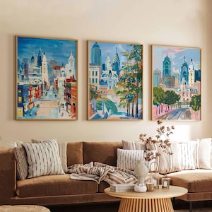 Set of 3 Philadelphia Posters, USA Wall Art Prints, Philadelphia Travel Poster Set, Philly Skyline Prints, Historic City Decor Posters