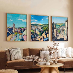 Set of 3 Huddersfield Posters, UK Town Prints, West Yorkshire Wall Art, Huddersfield Art Set, Travel Poster Prints, Vintage Style Decor