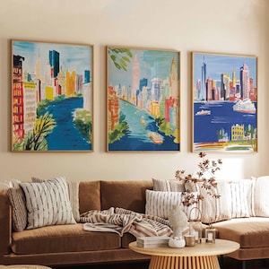 Set of 3 New York Posters, USA Prints, NYC Wall Art Sets, New York City Travel Decor, New York Landmarks Posters Set, State Art Sets