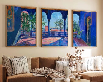 Set van 3 Marrakech-posters, Marokko kunstprints, soeks van Marrakech, Marokkaanse reisprint, Boho Wall Art cadeau,
