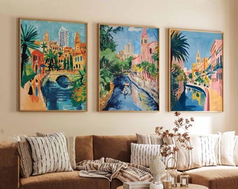 Set of 3 San Antonio  Posters, USA Wall Art Prints, San Antonio Travel Poster Set, Texas Cityscape Prints, Alamo Decor Posters