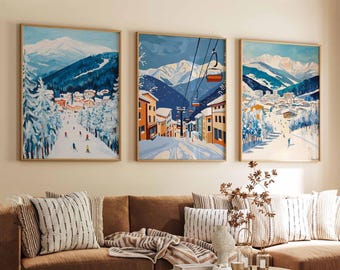 Bansko Ski Poster Set, Bansko Print, Bulgaria Poster, Bulgaria Print, Bansko Ski Resort Wall Art, Ski Resort Print, Mountain Wall Art