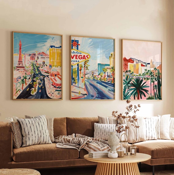 Set of 3 Las Vegas Posters, Las Vegas Nevada Wall Art, USA Travel