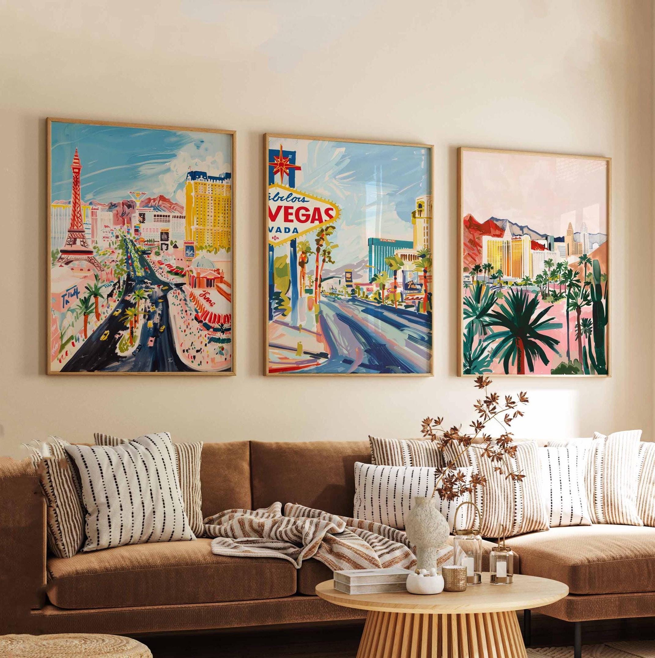 Set of 3 Las Vegas Posters, Las Vegas Nevada Wall Art, USA Travel