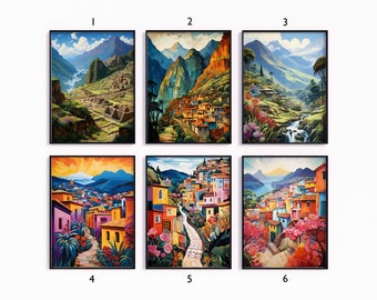 Peru Poster Set, Peruvian Travel Prints, Floral Art, South American Decor, Folk Art Poster, Gallery Wall, Travel Gift, A1/A2/A3/A4