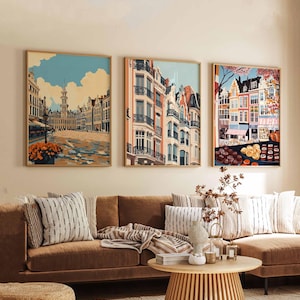 Set of 3 Brussels Posters, Belgium Travel Posters, Brussels Wall Art, Cityscape Prints Set, European Landmark Poster Decor