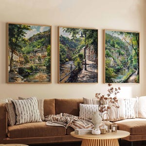 Set of 3 Matlock Bath Posters, Peak District Art Prints, Scenic River, Hillside Wall Decor, Vintage Nature Poster Set