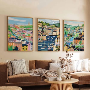Set of 3 Huddersfield Posters, UK Town Prints, West Yorkshire Wall Art, Huddersfield Art Set, Travel Poster Prints, Vintage Style Decor