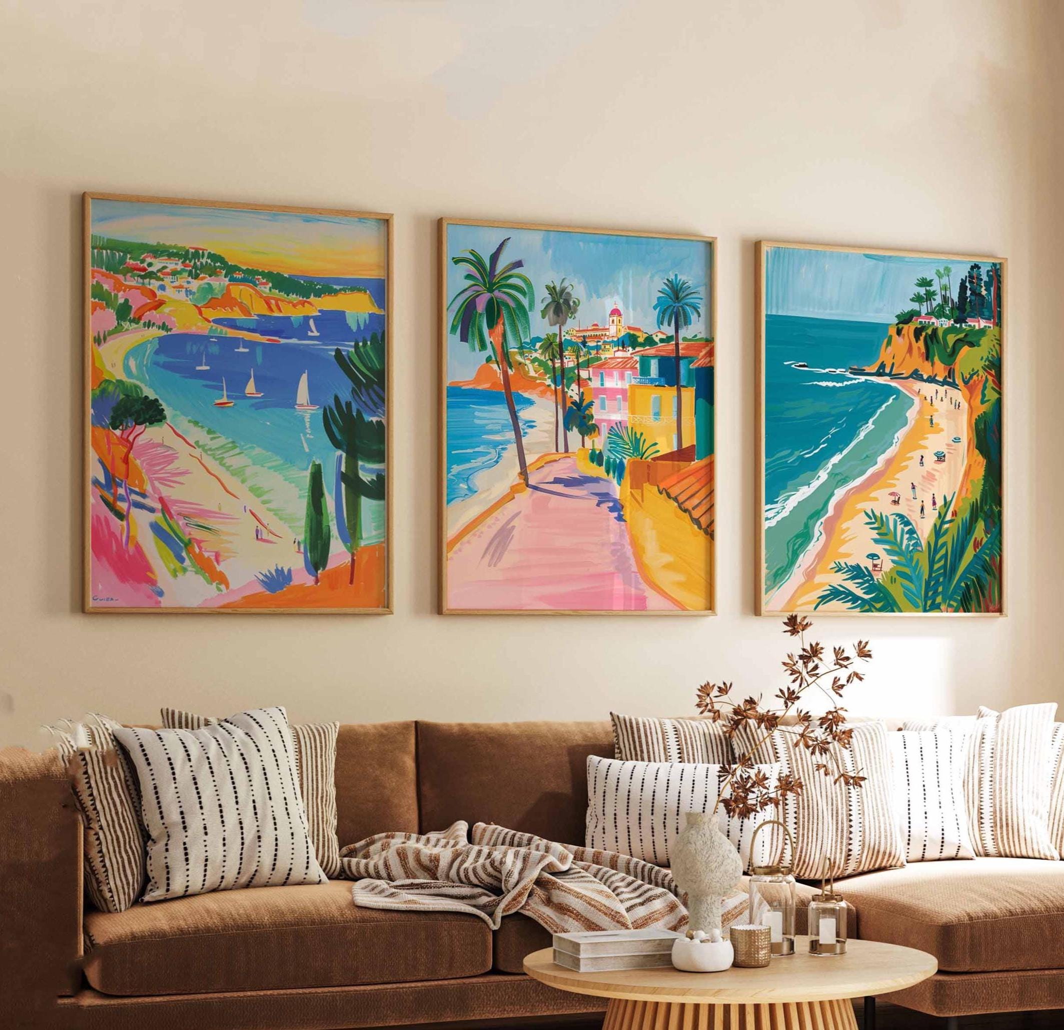 Set of 3 Santa Cruz Posters, California Travel Prints, Beach Wall