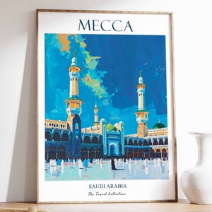 Mecca Print, Mecca Travel Poster, Saudi Arabia Poster, Islamic Decor, Middle East Travel Print, Gift for Muslim, Arabic Art