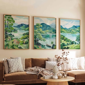 Set of 3 Coniston Water Lake District Travel Poster, UK Wall Art, Scenic Print, Coniston Lake Art, British Nature Print, Travel Poster