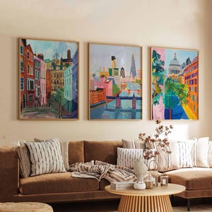 Set of 3 London Posters, UK Travel Prints, London Wall Art Set, British Landmark Poster Set, Modern London Prints, Cityscape Decor Gift