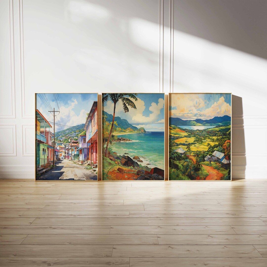 Set of 3 Trinidad and Tobago Travel Posters Tropical Floral Etsy