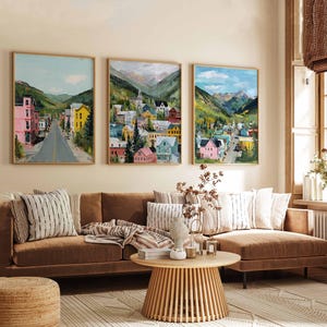Set of 3 Telluride Posters, Colorado Travel Prints, Ski Town Wall Art Sets, Mountain Landscape Poster Prints for Home Decor