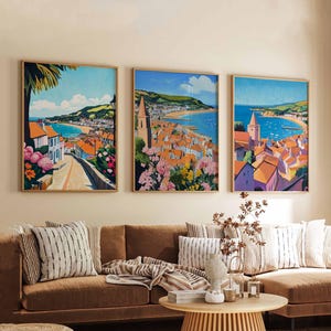 Set of 3 Lyme Regis Posters, England Travel Prints, Seaside Wall Art Sets, Coastal Poster Prints, Lyme Regis Home Decor Gift