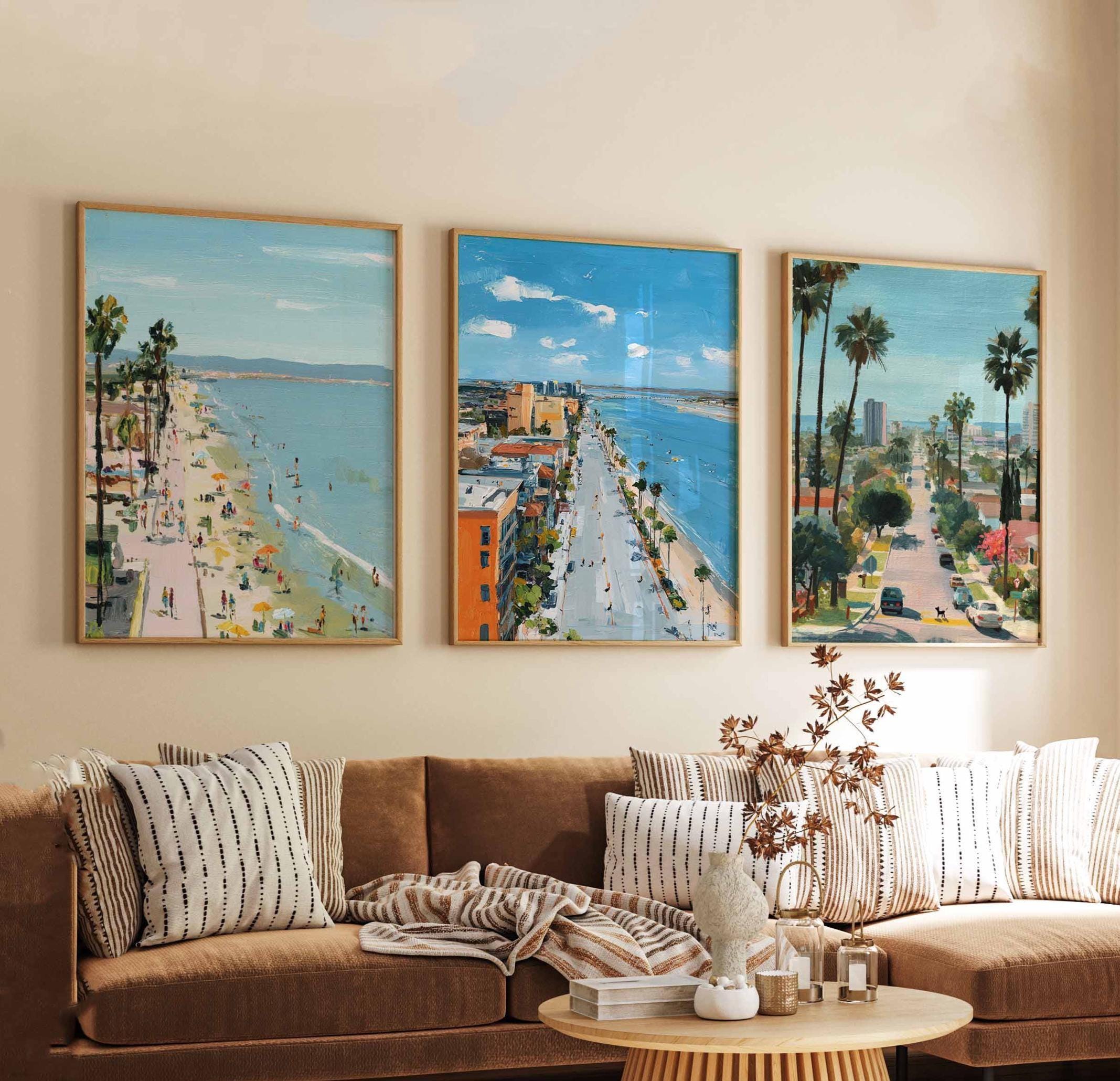 Set of 3 San Diego Posters, California Travel Prints, Beach Wall