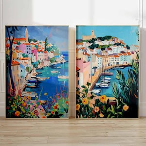 Brixham Poster Set of 2, Devon Travel Print, Vintage UK Coastal Wall Art, Retro Seaside Poster, Scenic Harbour Artwork, Home Decor
