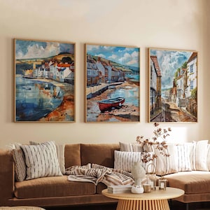 Set of 3 Lyme Regis Posters, England Travel Prints, Seaside Wall Art Sets, Coastal Poster Prints, Lyme Regis Home Decor Gift