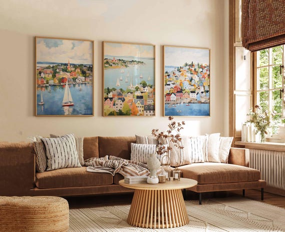 【美品】Deuxieme Classe MAINE vintage Set of 3 Camden Maine Posters, Vintage Travel Prints, USA Coastal