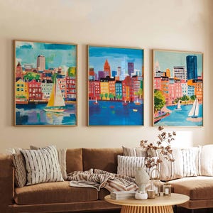Set van 3 Boston-posters, Massachusetts Wall Art Prints, Boston Travel Poster Set, City Skyline Prints, Posters historische architectuur