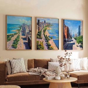 Set of 3 Chicago Illinois Posters, Travel Posters Set, Chicago Prints, Illinois Wall Art, Chicago City Decor, Chicago Skyline Print