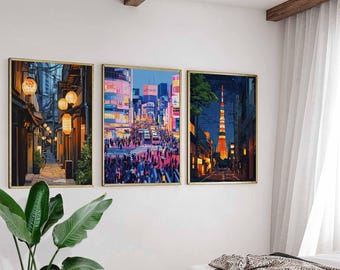 Set of 3 Tokyo Posters, Japan Travel Prints, Japanese City Wall