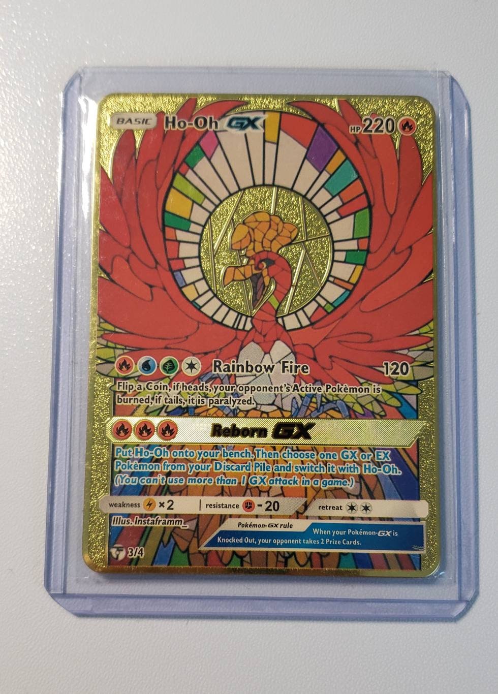 Pokemon Ho-oh GX Mosaic Cracked Ice Textured Gold Metal Custom 