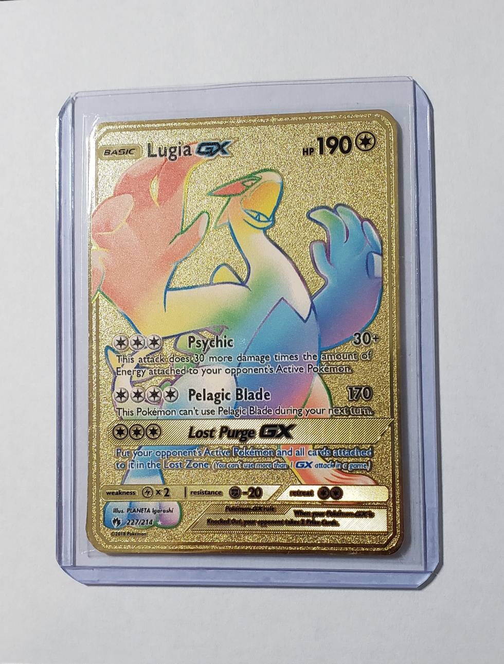 Pokemon Lugia Gx 227 Hyper Rainbow Rare Full Art Gold Metal Etsy Nederland