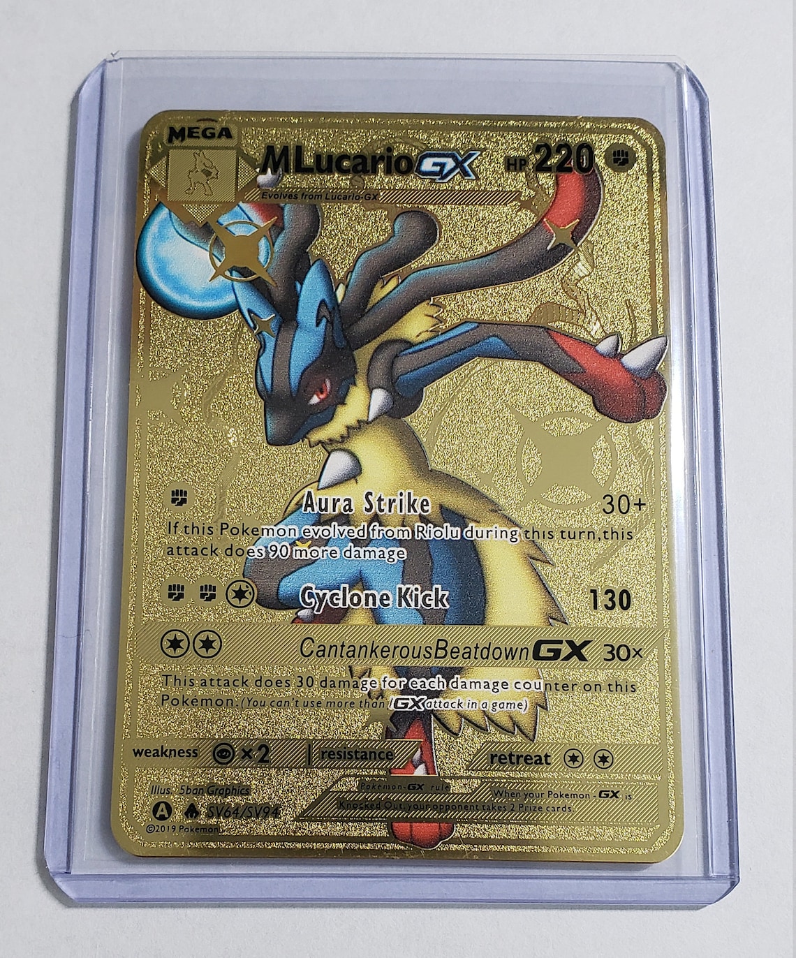 Pokemon Mega Lucario GX Textured Gold Metal Custom Card Top | Etsy