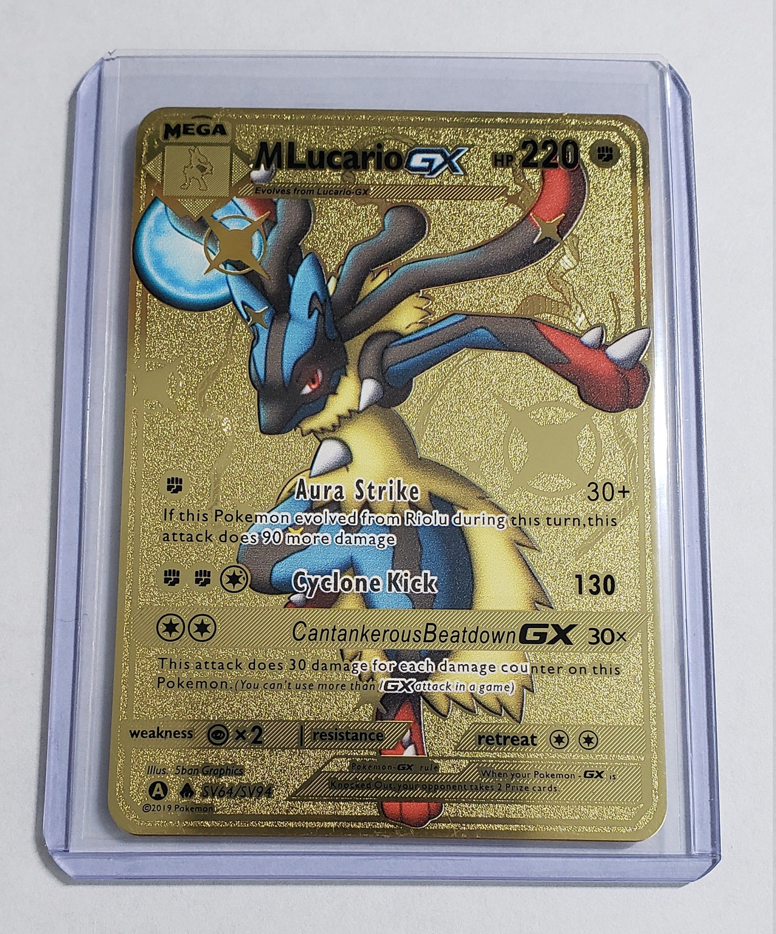 Pokemon Mega Lucario GX Textured Gold Metal Custom Card Top | Etsy