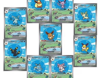 9 Card Set -  TEXTURED Holo CUSTOM Bubble Series Set Umbreon Leafeon vaporeon Jolteon flareon Glaceon Eevee espeon sylveon Not Real Proxy