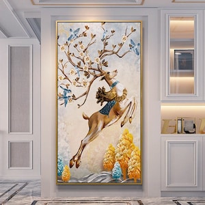 Oil Painting - Lucky Deer, Oil Painting on Canvas-Wall Art for Home Decor, Wall Art for New Home as a Housewarming Gift