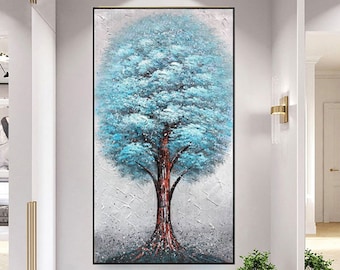 Original 3D Ölgemälde-Der Baum des Lebens, Palette Messermalerei auf Leinwand - Wandkunst für neues Zuhause als Geschenk zur Wohnungseinmeinung