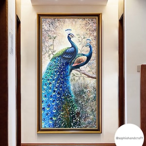 Peacock Oil Painting on Canvas - Large 3D Texture Wall Art - Wall Decor for Entryway, Good Fortune Peacock Best for Housewarming Gift