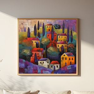 Impressionist Oil Painting, Original Village Landscape Oil Painting, Canvas Wall Art, Wall Décor, Wall Hanging, Village Scenery Painting