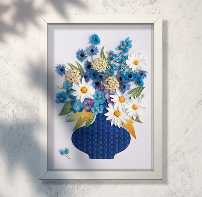 Flower Paper Quilling Art Floral Wall Art Framed Perfect Gift for ...