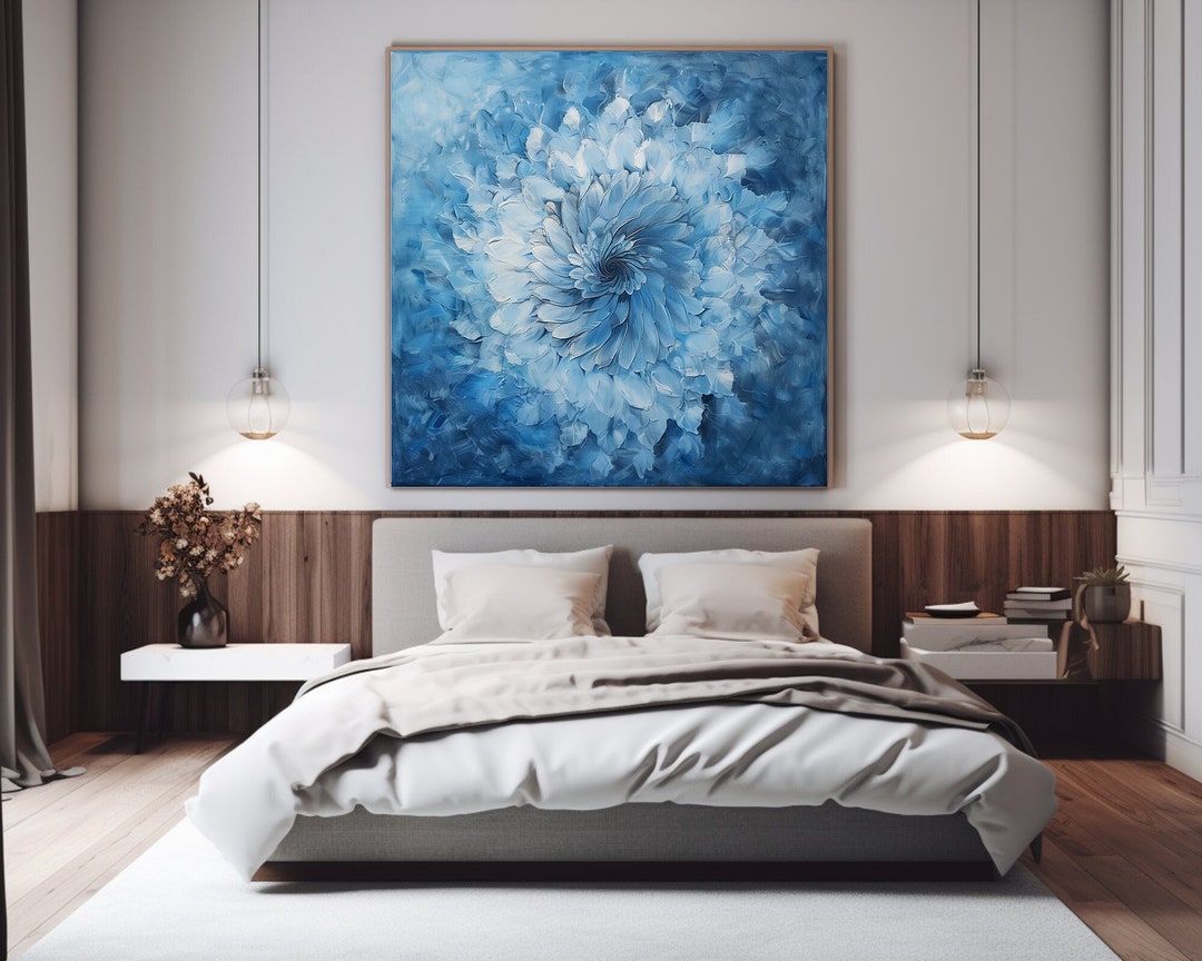 Abstract Impasto Flower Painting: Original Blue Textured Floral Art - Etsy