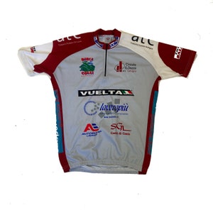 Vintage Italian made Circolo G. Dozza Bologna vuelta italia cycle jersey red grey multicoloured size small