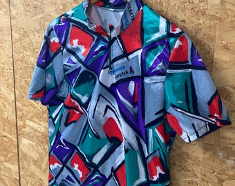 Vintage 00s Helvetia Swiss Team Abstract Art Green Red Grey Tour