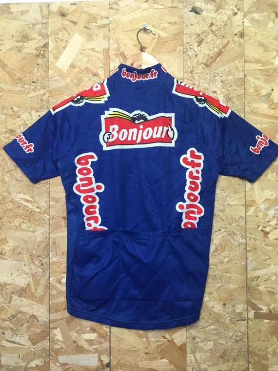 Maillot Cyclisme Vintage Santini Bleu/blanc Fabriqué En Italie, Taille 2XL, Laine, Année 80
