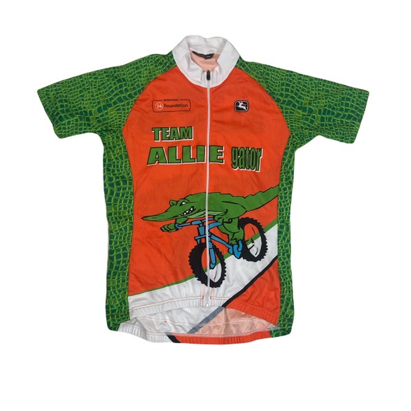 Vintage Italian made Team Alle Gator reptile pattern green orange cycle jersey size small by Giordana
