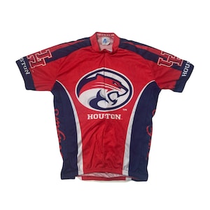 Vintage 00s Houston Cougars MTB cycle jersey white red size large
