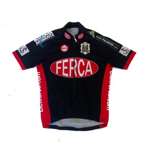 Vintage Italian made Cicli Ferca Como vuelta italia cycle jersey black red size medium